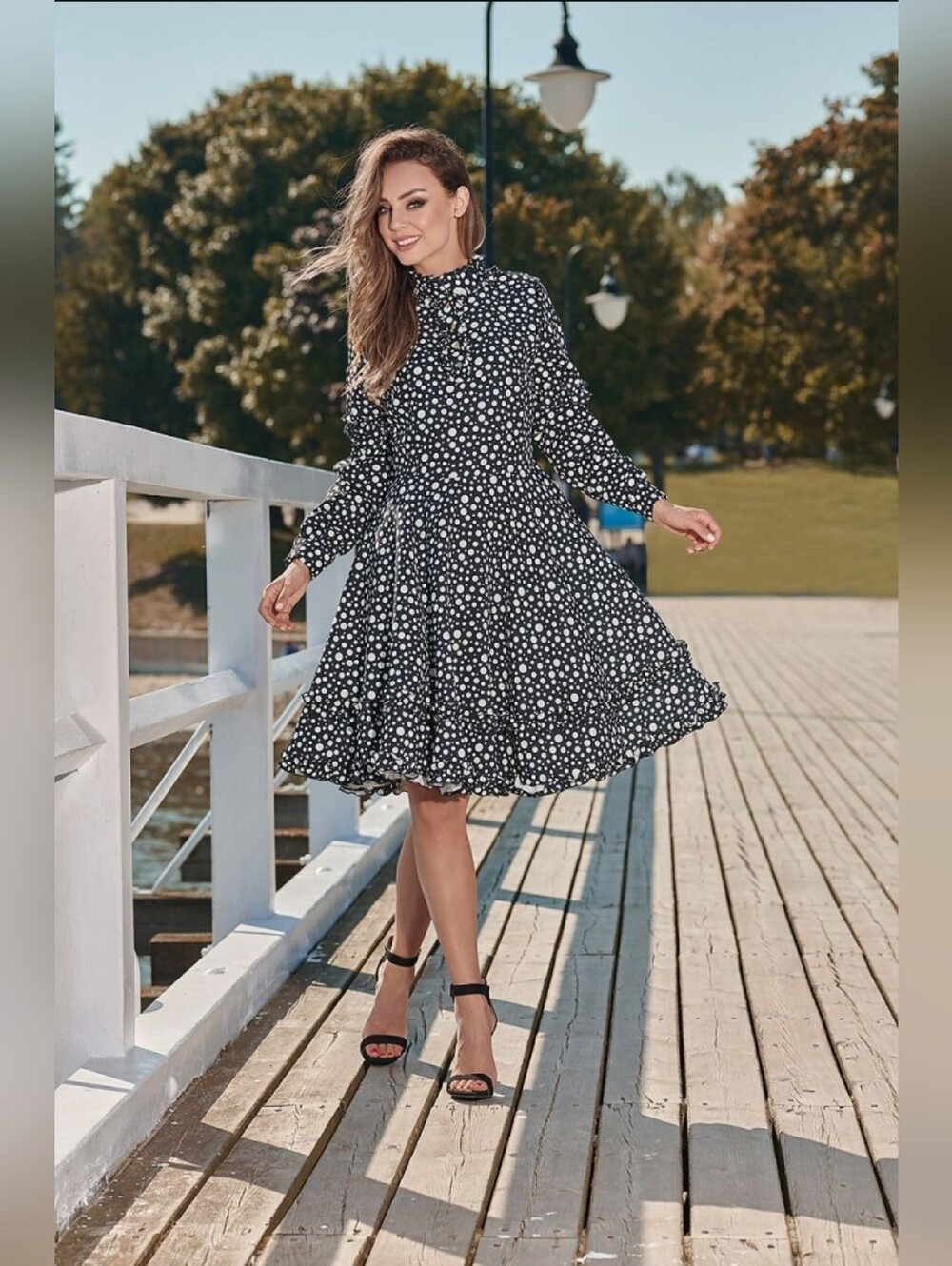 Lemonade High-Neck Polka Dot Fit-&-Flare Dress